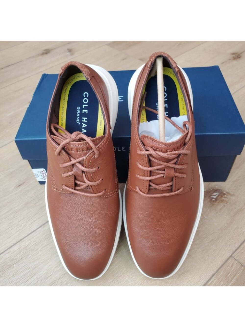 Cole Haan Grand+ Plain Toe Oxford Mens 8 M British Tan Leather Shoes C36935 NEW - Picture 5 of 9